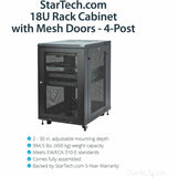 StarTech.com 4-Post 18U Server Rack Cabinet, 19" Data Rack Cabinet for Computer / IT Equipment, Home Network Rack, Half Height Server Rack