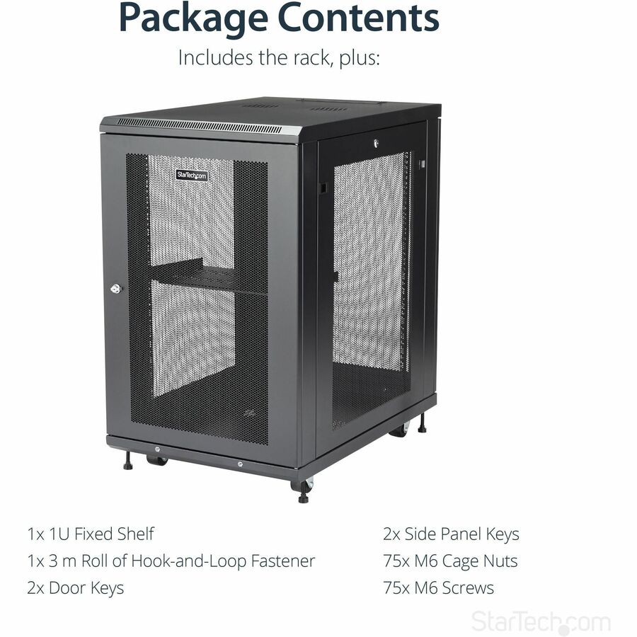 StarTech.com 4-Post 18U Server Rack Cabinet, 19" Data Rack Cabinet for Computer / IT Equipment, Home Network Rack, Half Height Server Rack