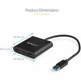 StarTech.com USB 3.0 to Dual HDMI Adapter, 1x 4K & 1x 1080p, External Graphics Card, USB Type-A Dual Monitor Display Adapter, Windows Only