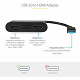 StarTech.com USB 3.0 to Dual HDMI Adapter, 1x 4K & 1x 1080p, External Graphics Card, USB Type-A Dual Monitor Display Adapter, Windows Only
