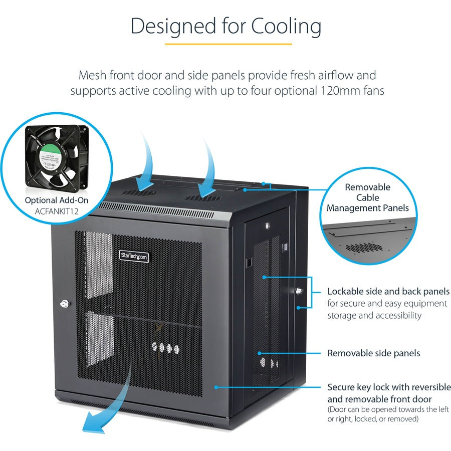 StarTech.com 12U 19" Wall Mount Network Cabinet - 16" Deep Hinged Locking Flexible IT Data Equipment Rack Vented Switch Enclosure w/Shelf