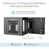StarTech.com Armoire réseau murale 12U 48 cm (19 po) - 61 cm (24 po) de profondeur, à charnières et ventilée, rack d'équipement informatique flexible verrouillable avec étagère