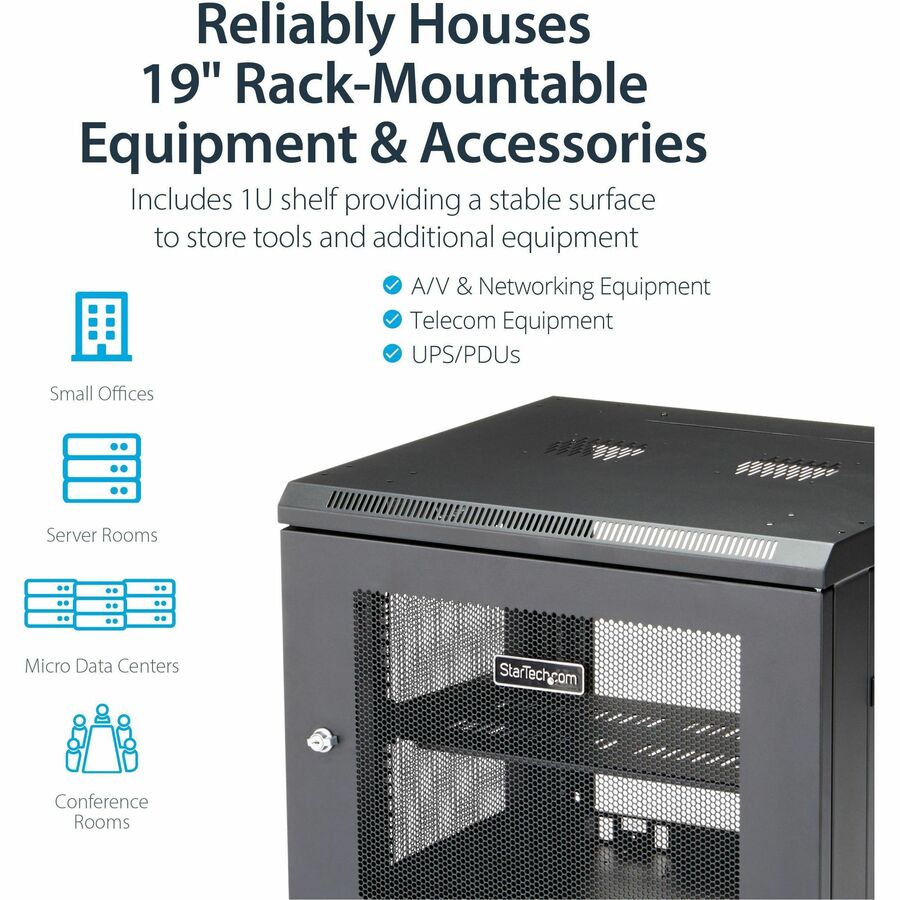 StarTech.com 4-Post 9U Wall Mount Network Cabinet, 19" Wall-Mounted Server Rack for Data / Computer Equipment, Small IT Rack Enclosure
