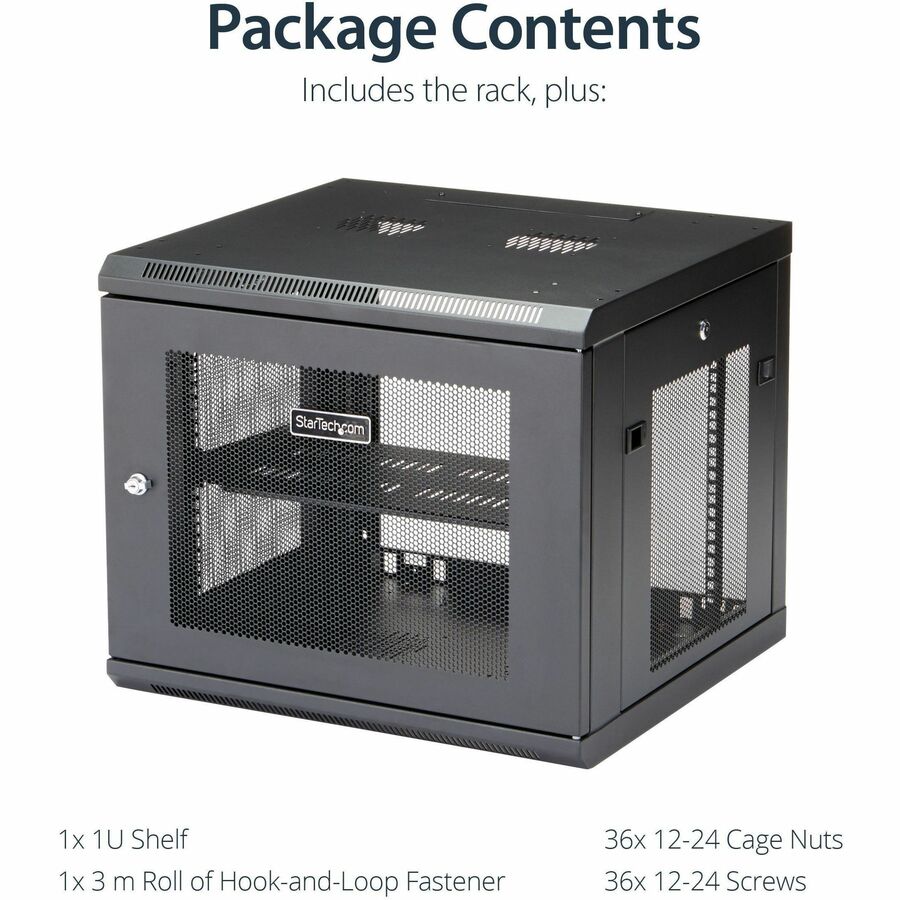 StarTech.com 4-Post 9U Wall Mount Network Cabinet, 19" Wall-Mounted Server Rack for Data / Computer Equipment, Small IT Rack Enclosure