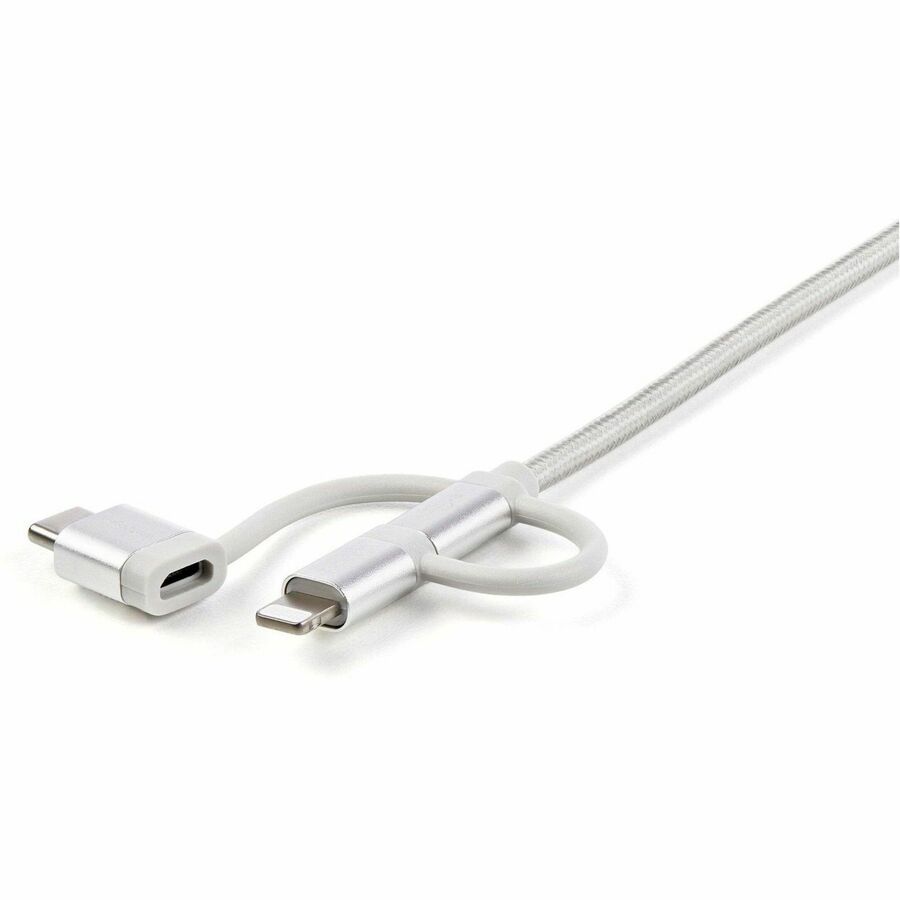 StarTech.com 1m USB Multi Charging Cable - Braided - Apple MFi Certified - USB 2.0 - Charge 1x device at a time - For USB-C or Lightning devices attach the corresponding connector of the cable to the Micro-USB connector and plug into your device - For Mic
