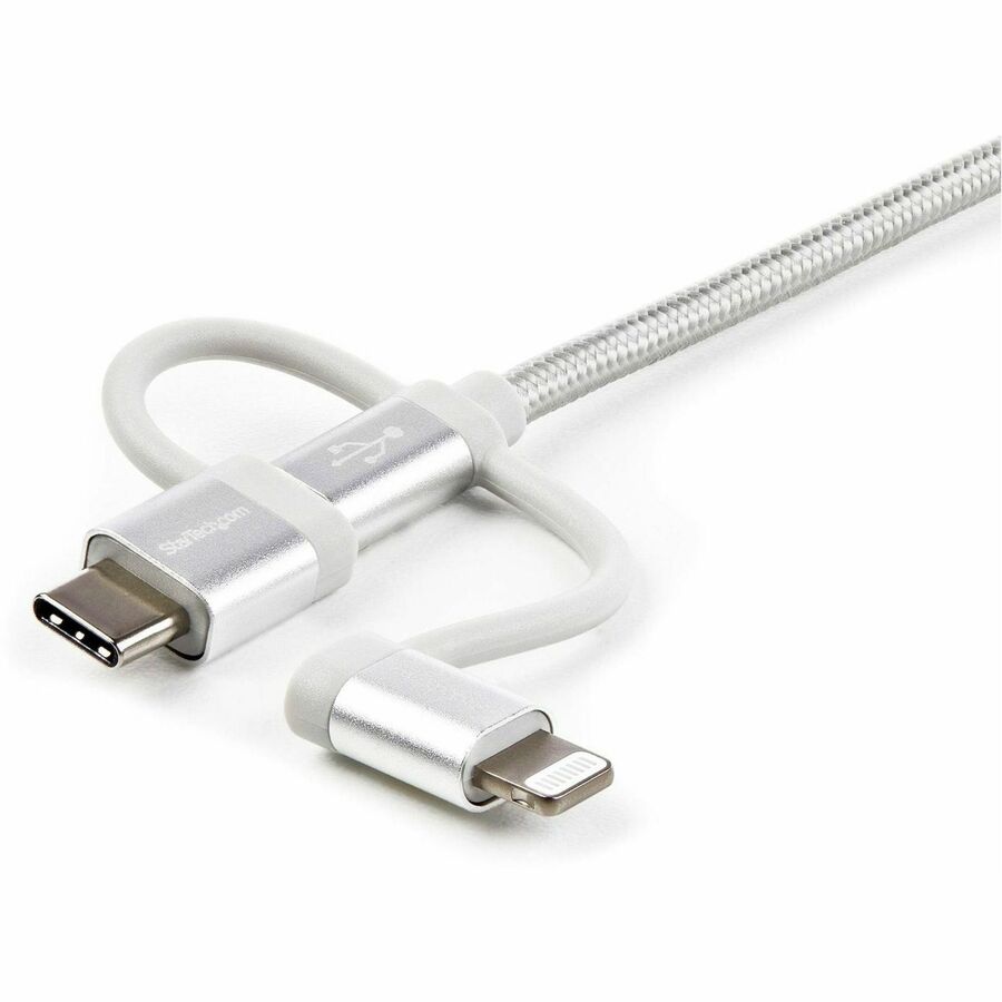 StarTech.com 1m USB Multi Charging Cable - Braided - Apple MFi Certified - USB 2.0 - Charge 1x device at a time - For USB-C or Lightning devices attach the corresponding connector of the cable to the Micro-USB connector and plug into your device - For Mic
