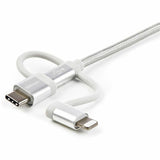 StarTech.com 1m USB Multi Charging Cable - Braided - Apple MFi Certified - USB 2.0 - Charge 1x device at a time - For USB-C or Lightning devices attach the corresponding connector of the cable to the Micro-USB connector and plug into your device - For Mic
