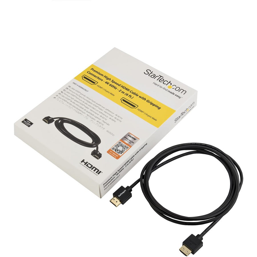 StarTech.com 6.6ft 2m HDMI 2.0 Cable, 4K 60Hz Long Premium Certified High Speed HDMI Cable with Ethernet, Ultra HD HDMI Cable Male to Male