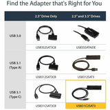 Câble adaptateur USB-C vers SATA StarTech.com pour disques SSD/HDD 2,5"/3,5" - Câble adaptateur USB 3.1 (10 Gbit/s) pour disque dur - Adaptateur USB SATA