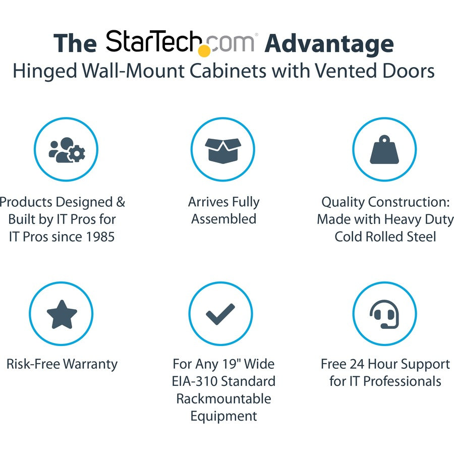StarTech.com 18U 19" Wall Mount Network Cabinet - 16" Deep Hinged Locking Flexible IT Data Equipment Rack Vented Switch Enclosure w/Shelf
