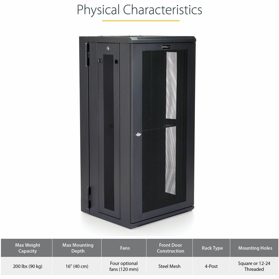 StarTech.com 26U 19" Wall Mount Network Cabinet - 16" Deep Hinged Locking Flexible IT Data Equipment Rack Vented Switch Enclosure w/Shelf