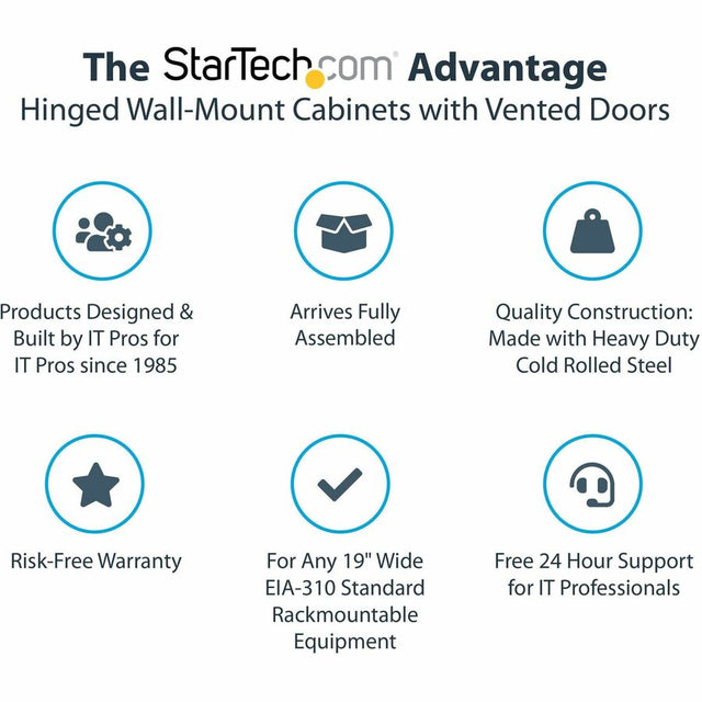StarTech.com 26U 19" Wall Mount Network Cabinet - 16" Deep Hinged Locking Flexible IT Data Equipment Rack Vented Switch Enclosure w/Shelf
