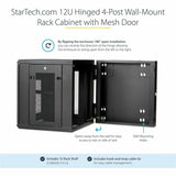 Armoire réseau murale StarTech.com 12U 48 cm (19 po) - Boîtier informatique verrouillable à charnières de 50 cm (20 po) de profondeur - Rack ventilé flexible avec étagère - Profondeur commutateur