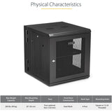 Armoire réseau murale StarTech.com 12U 48 cm (19 po) - Boîtier informatique verrouillable à charnières de 50 cm (20 po) de profondeur - Rack ventilé flexible avec étagère - Profondeur commutateur