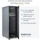 StarTech.com Baie serveur 42U à 4 montants, 48 cm (19 po) pour montage d'ordinateurs et d'équipements informatiques, avec roulettes