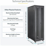 StarTech.com Baie serveur 42U à 4 montants, 48 cm (19 po) pour montage d'ordinateurs et d'équipements informatiques, avec roulettes