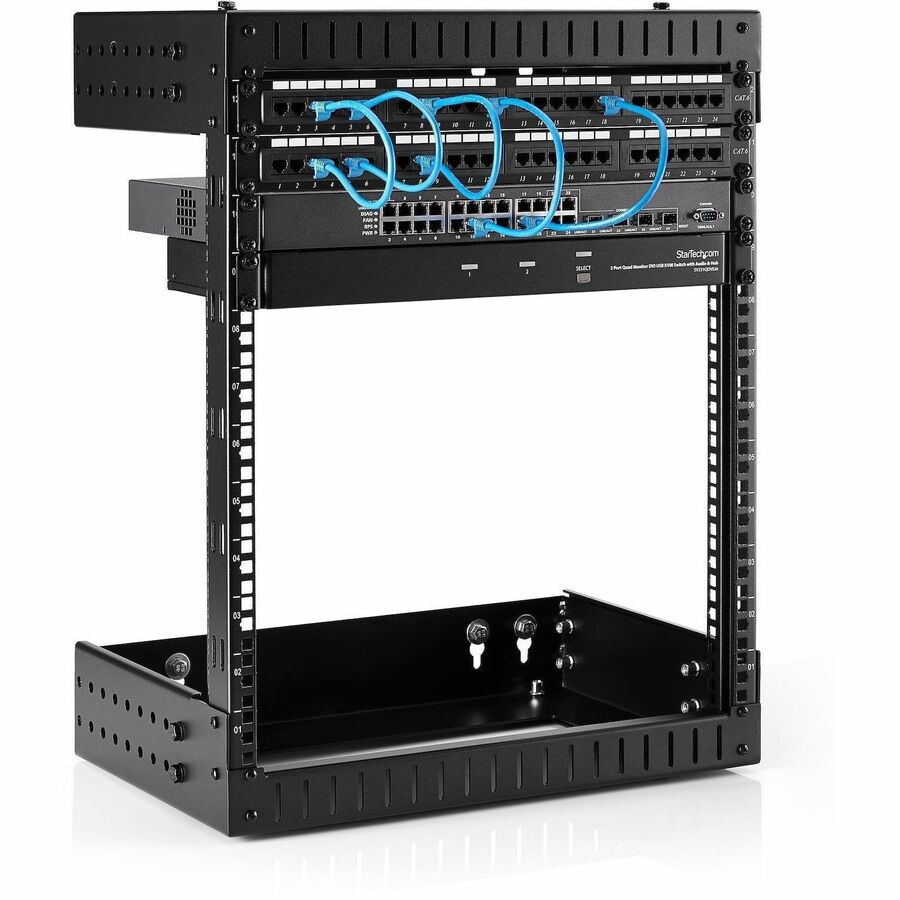 StarTech.com Rack réseau mural robuste à 2 montants 12U, rack serveur à cadre ouvert de 48,3 cm (19 po) avec profondeur réglable, rack de données pour équipements informatiques ~
