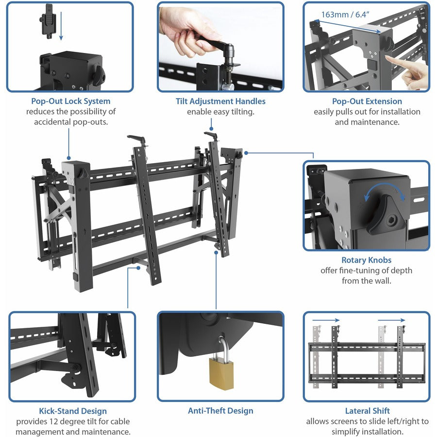 StarTech.com Video Wall Mount - For 45" to 70" Displays - Pop-Out Design - Micro-Adjustment - Steel - VESA Wall Mount - TV Video Wall System
