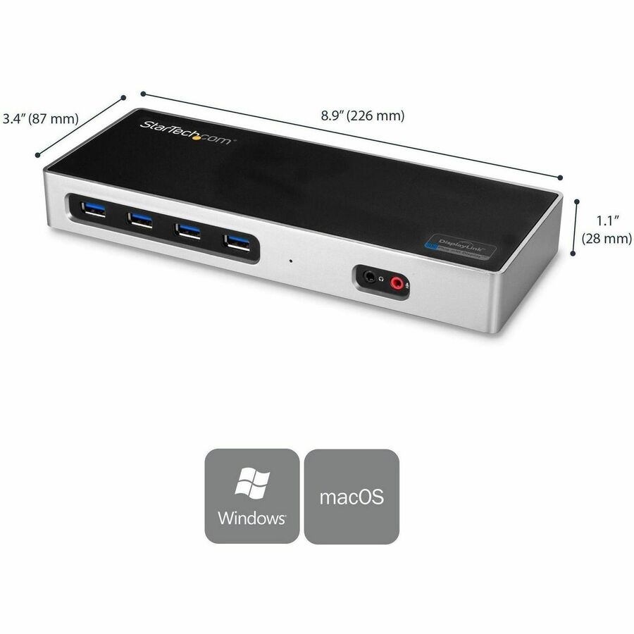 StarTech.com USB-C & USB-A Dock, Dual Monitor 4K 60Hz Dock DisplayPort/HDMI, Hybrid USB 3.0 Laptop Docking Station, 6x USB-A, mac/Windows