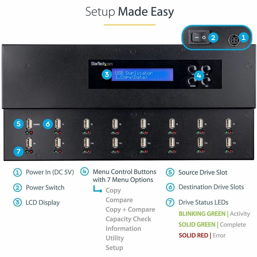 StarTech.com 1:15 Standalone USB Duplicator and Eraser - for USB Flash Drives - Flash Drive Duplicator - USB Copier - USB Thumb Drive Duplicator