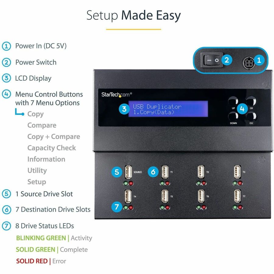 StarTech.com 1:7 Standalone USB Duplicator and Eraser - for USB Flash Drives - Flash Drive Duplicator - USB Copier - USB Thumb Drive Duplicator