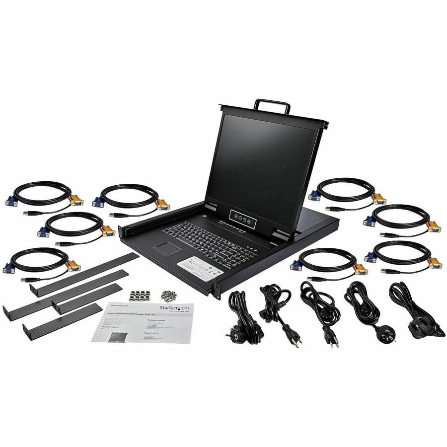 StarTech.com 8 Port Rackmount KVM Console w/ Cables - Integrated KVM Switch w/ 19" LCD - 1U LCD KVM Drawer 50000 MTBF - USB + VGA Support