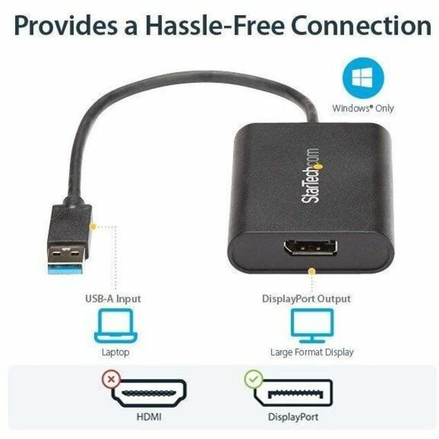 StarTech.com USB to DisplayPort Adapter - USB to DP 4K Video Adapter - USB 3.0 - 4K 30Hz