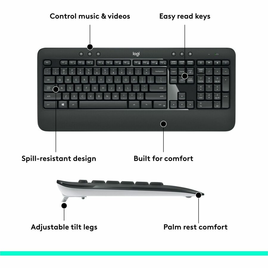 Logitech MK540 Advanced Wireless Keyboard and Mouse Combo for Windows, 2.4 GHz Unifying USB-Receiver, Multimedia Hotkeys, 3-Year Battery Life, for PC, Laptop

