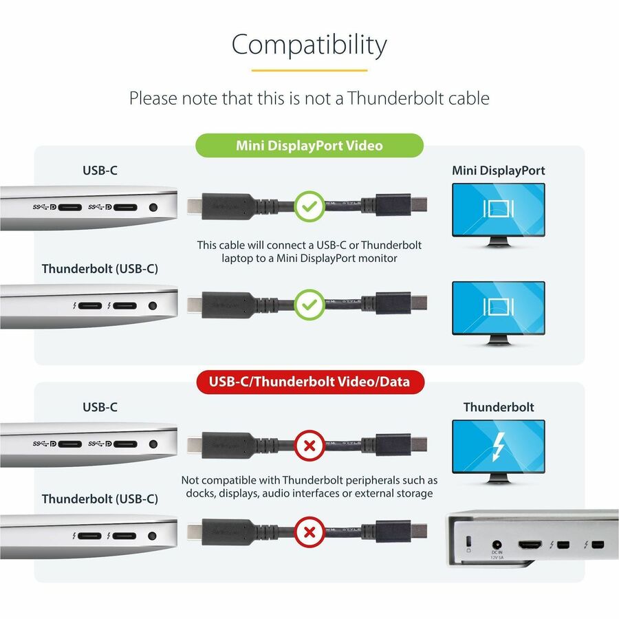 StarTech.com 1 m / 3.3 ft. USB-C to Mini DisplayPort Cable - 4K 60Hz - Black - USB 3.1 Type-C to Mini DP Adapter Cable - mDP Cable