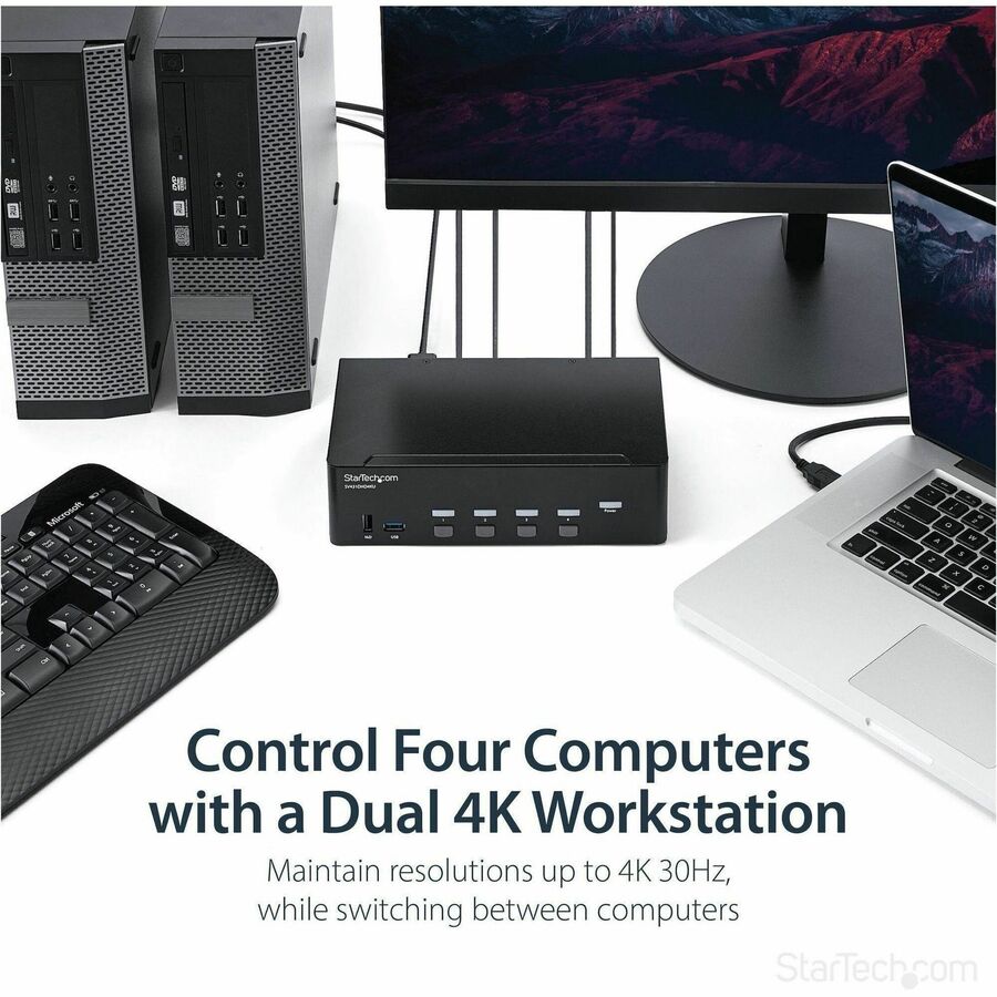 Commutateur KVM HDMI 4 ports StarTech.com - 4K 30 Hz - Double affichage