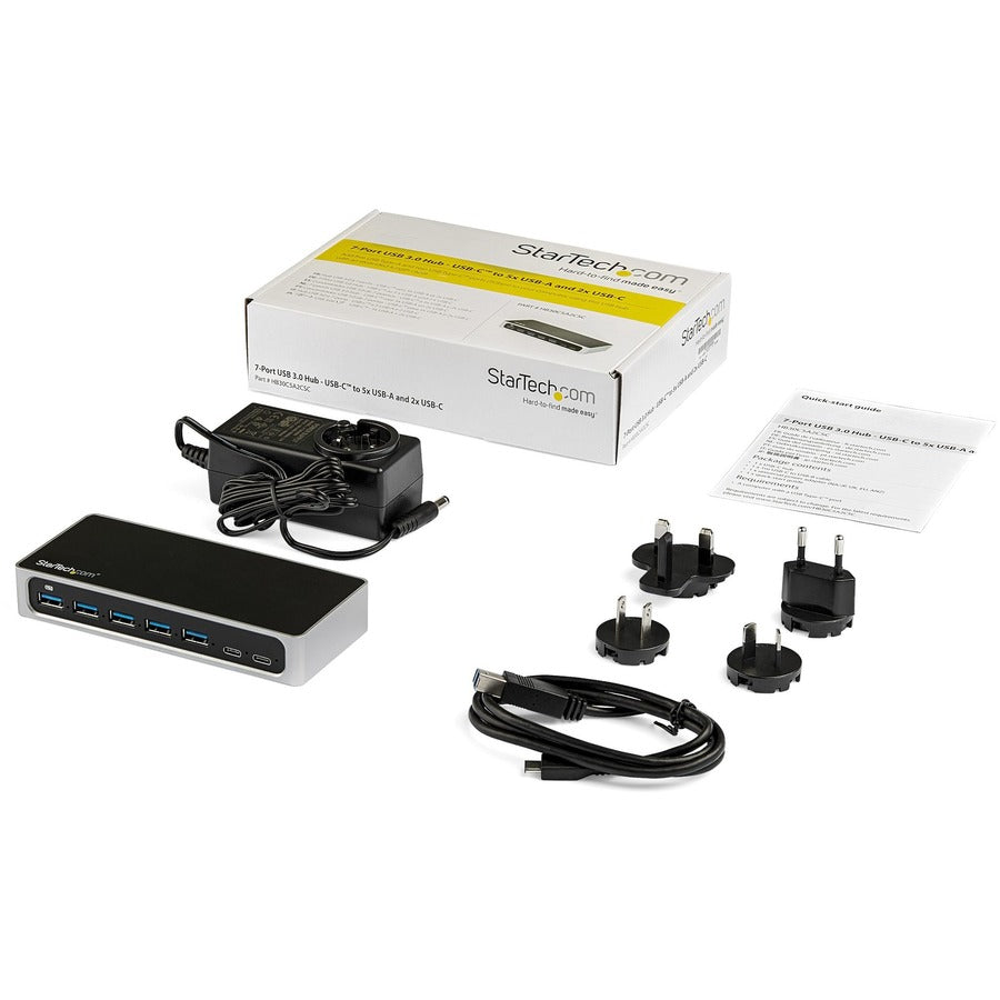 StarTech.com Hub USB-C 7 ports avec charge rapide - 5 ports USB-A et 2 ports USB-C (USB 3.0 SuperSpeed 5 Gbit/s) - Adaptateur USB 3.2 Gen 1 - Auto-alimenté