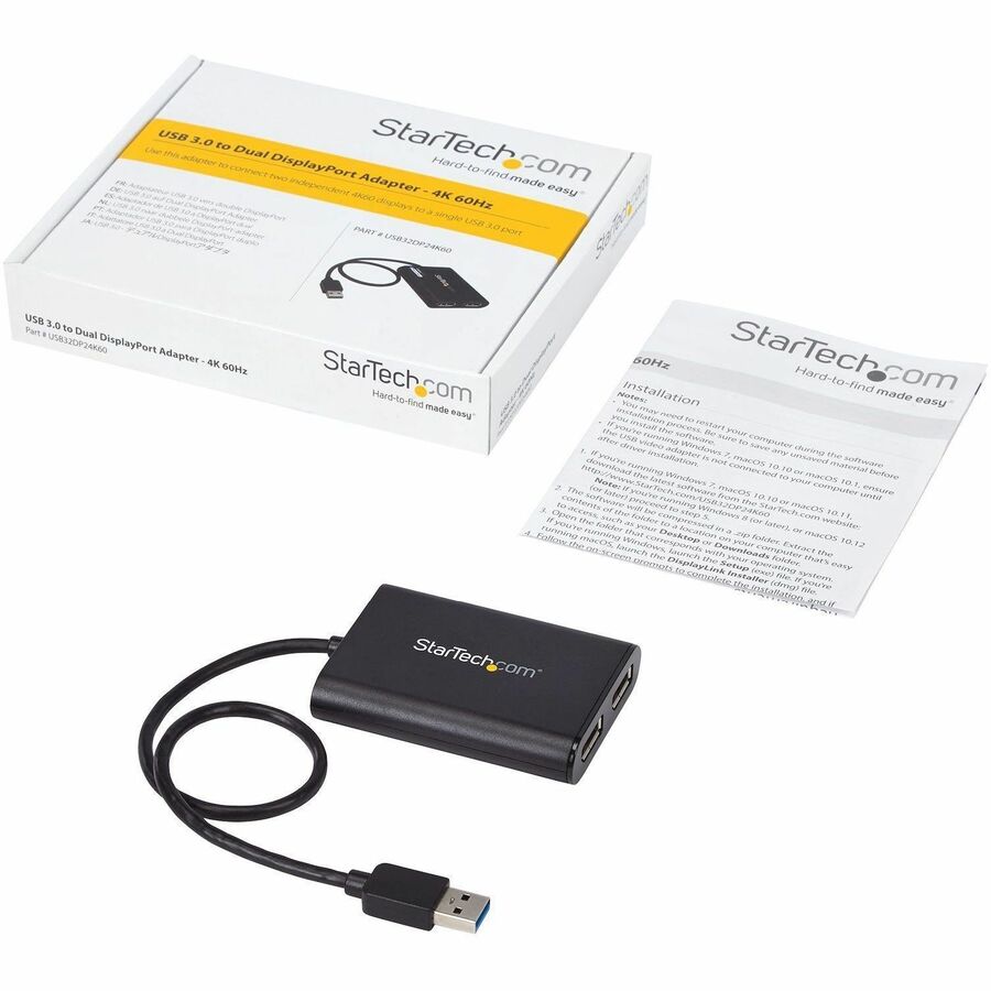 StarTech.com USB to Dual DisplayPort Adapter - 4K 60Hz - USB 3.0 5Gbps - USB Dual Monitor Adapter - Dual DisplayPort Adapter - DisplayLink Certified