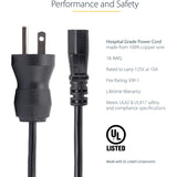 StarTech.com 6ft (2m) Hospital Grade Power Cord, 18AWG, NEMA 5-15P to C13, 10A 125V, Green Dot Medical Power Cable, Monitor Power Cable