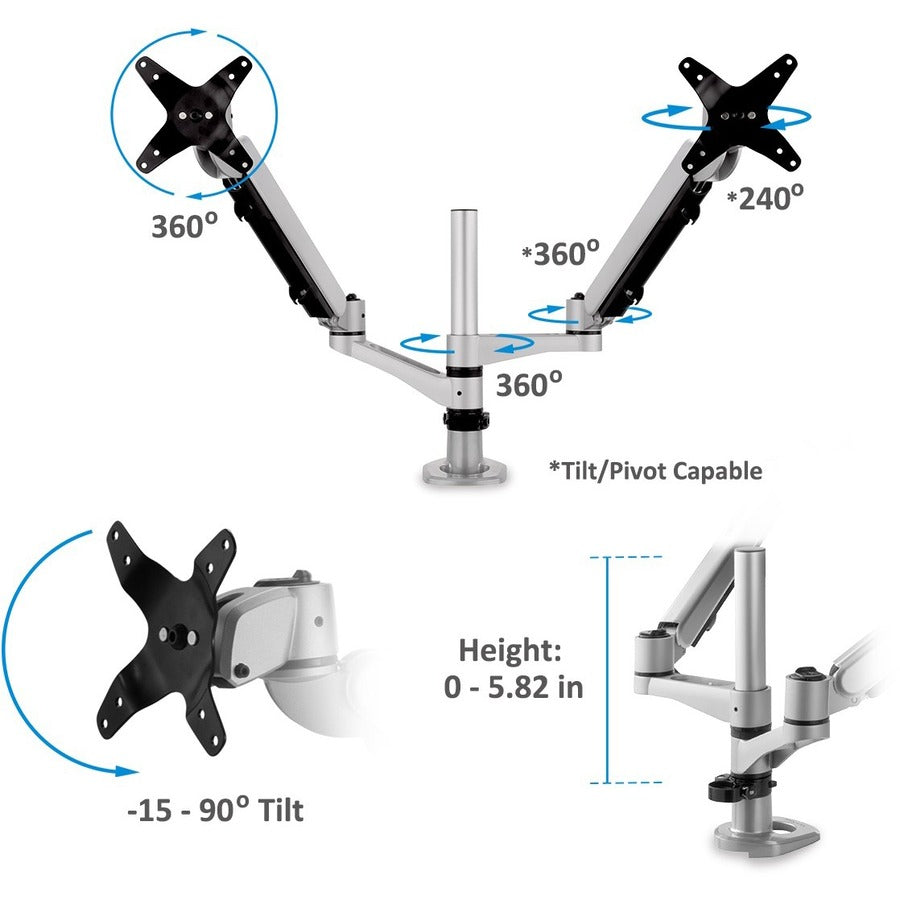 ViewSonic Spring-Loaded Dual Monitor Mounting Arm for Two Monitors up to 27" Each