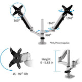 ViewSonic Spring-Loaded Dual Monitor Mounting Arm for Two Monitors up to 27" Each