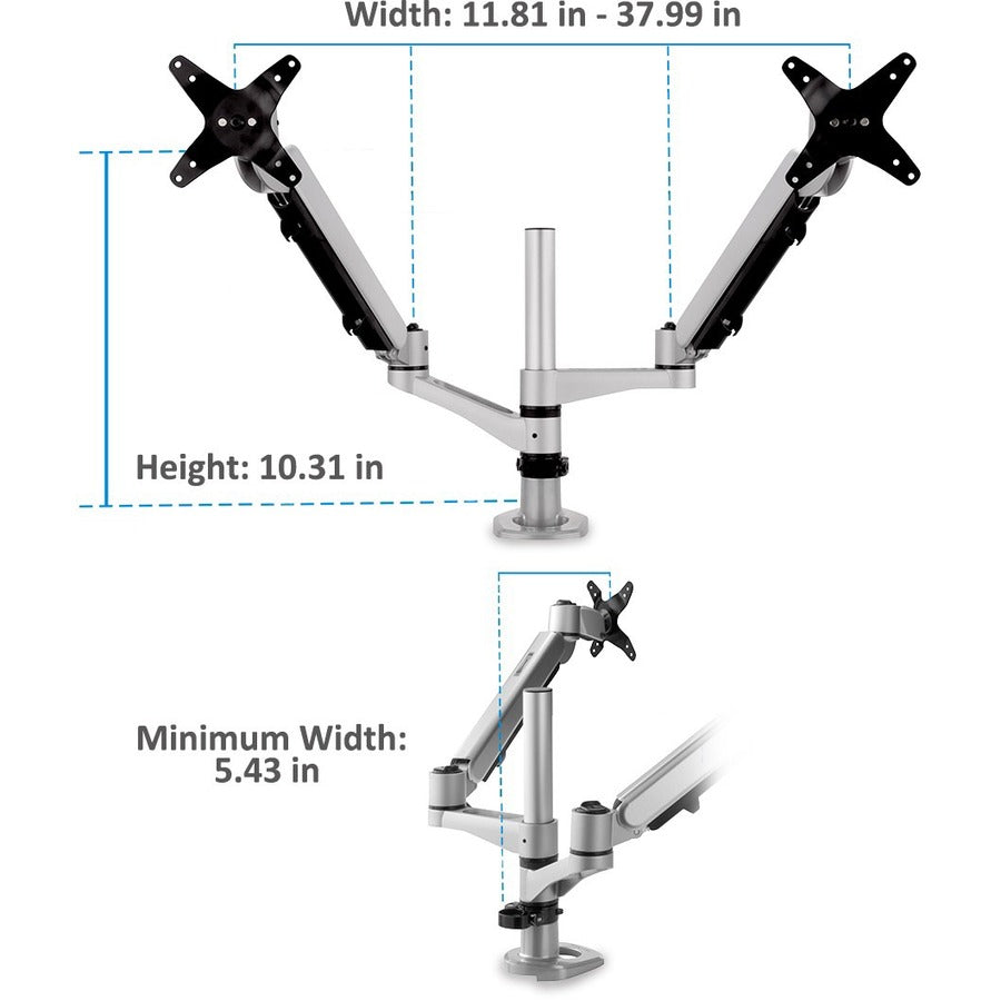ViewSonic Spring-Loaded Dual Monitor Mounting Arm for Two Monitors up to 27" Each
