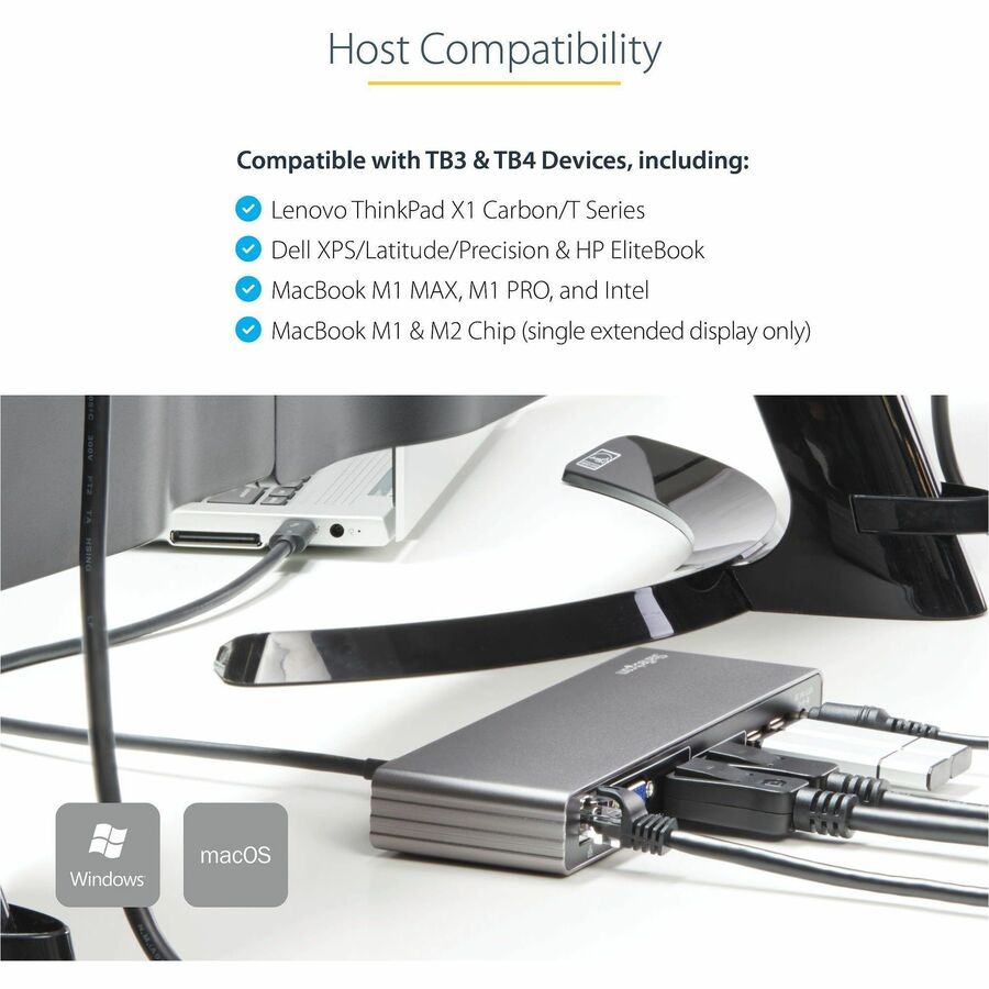 StarTech.com Thunderbolt 3 Dock - Dual 4K 60Hz Monitor TB3 Docking Station with DisplayPort, HDMI & 1080p VGA - 85W Power Delivery