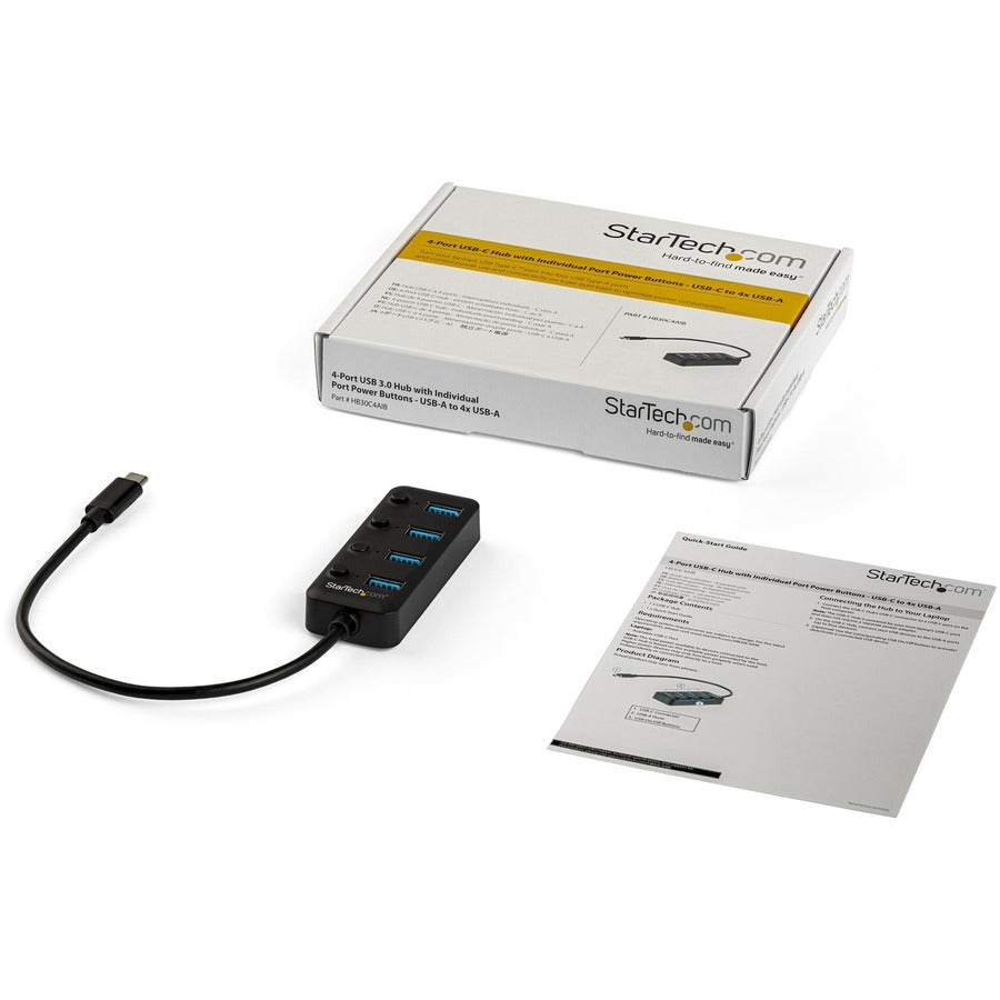 StarTech.com 4 Port USB C Hub - 4x USB 3.0 Type-A with Individual On/Off Port Switches - SuperSpeed 5Gbps USB 3.2 Gen 1 - Bus Powered
