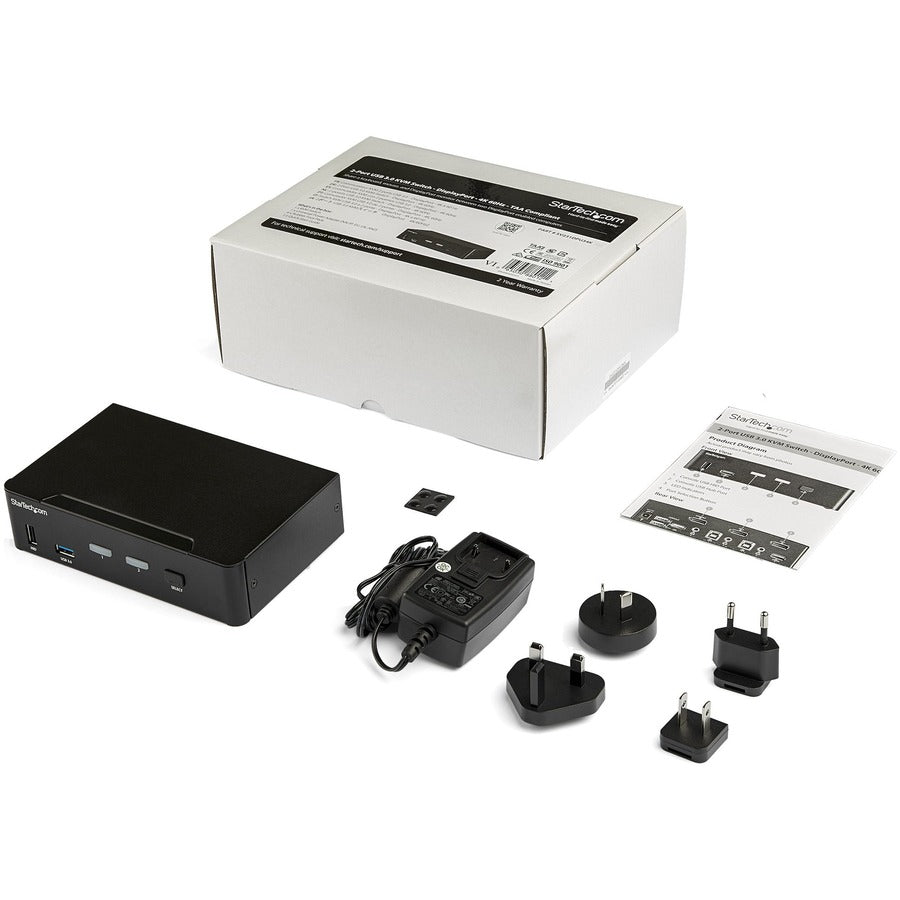 StarTech.com 2 Port DisplayPort KVM Switch - 4K 60Hz - Single Display - UHD DP 1.2 USB KVM Switch with USB 3.0 Hub & Audio