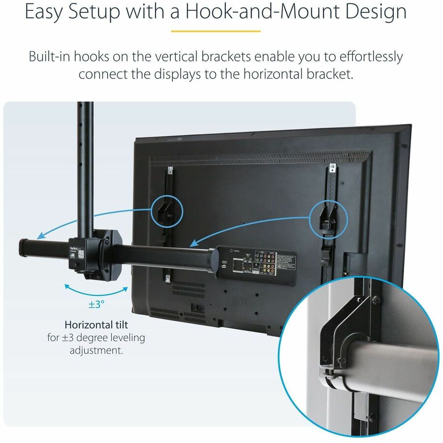 StarTech.com Dual TV Ceiling Mount, Back-to-Back Hanging Dual Screen VESA Pole Mount for 32"-75" TVs - Height Adjustable Telescopic Pole