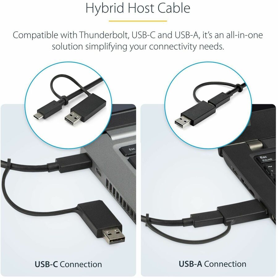 StarTech.com USB-C & USB-A Dock - Hybrid Universal Laptop Docking Station with Dual Monitor Display 4K 60Hz HDMI & DisplayPort - 60W PD