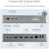 StarTech.com USB-C & USB-A Dock - Hybrid Universal Laptop Docking Station w/ 100W Power Delivery - Dual Monitor 4K 60Hz HDMI & DisplayPort