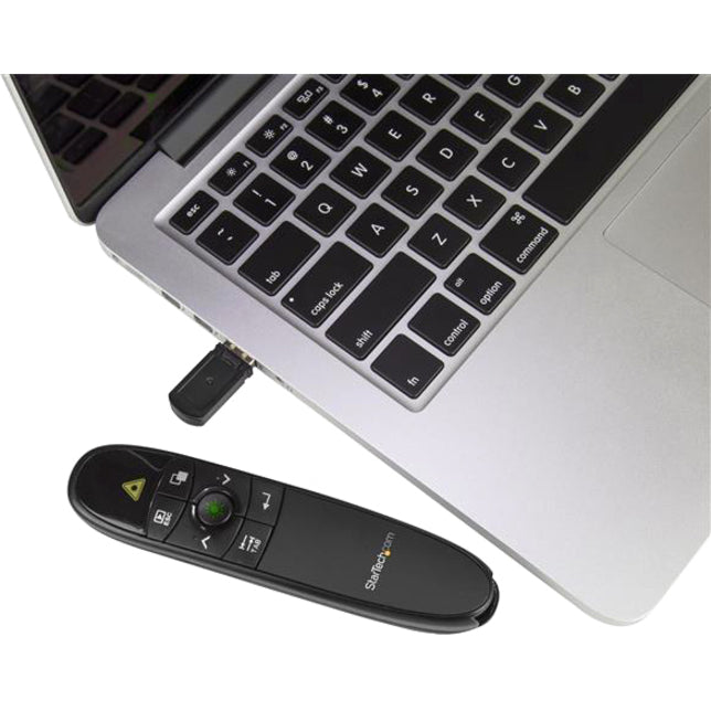 Wireless Presentation Remote with Green Laser Pointer - 90 ft. (27 m) - USB Presentation Clicker for Mac and Windows - Batteries Included - Wireless Slideshow and Volume Controls