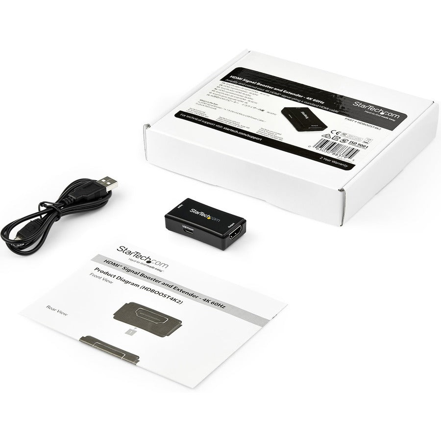 StarTech.com 45ft / 14m HDMI Signal Booster - 4K 60Hz - USB Powered - HDMI Inline Repeater & Amplifier - 7.1 Audio Support (HDBOOST4K2)