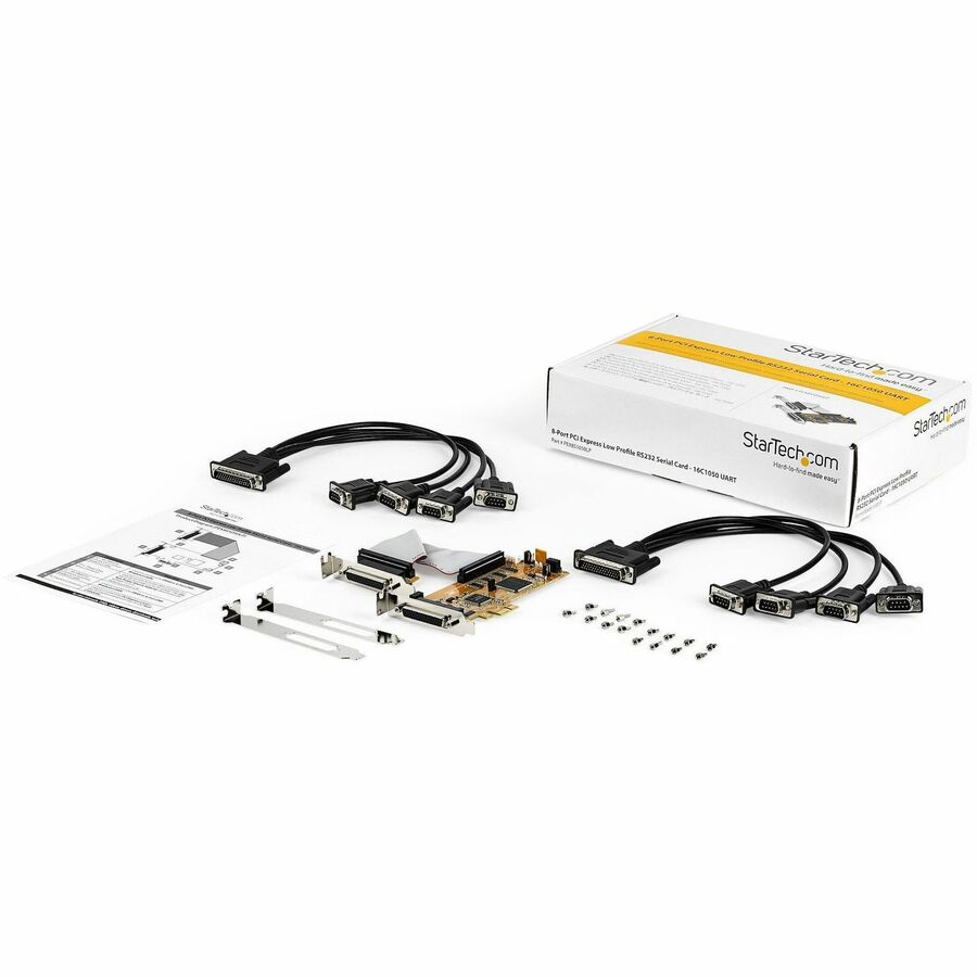 StarTech.com 8-Port PCI Express RS232 Serial Adapter Card, PCIe to DB9 Controller 16C1050 UART, Low Profile, 15kV ESD, Windows Only, TAA
