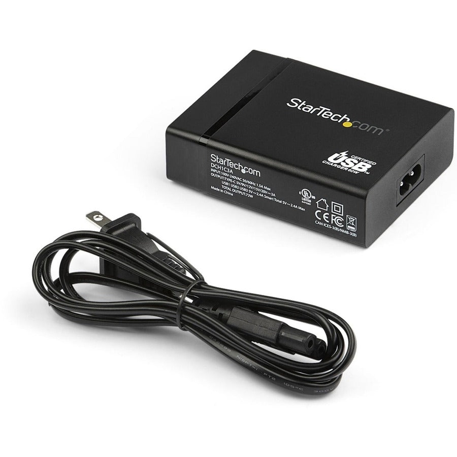StarTech.com USB C Laptop Charger, 60W PD 3.0, 3x USB-A, Universal Compact USB Type-C Desktop Charger/Power Adapter, USB IF/ETL Certified