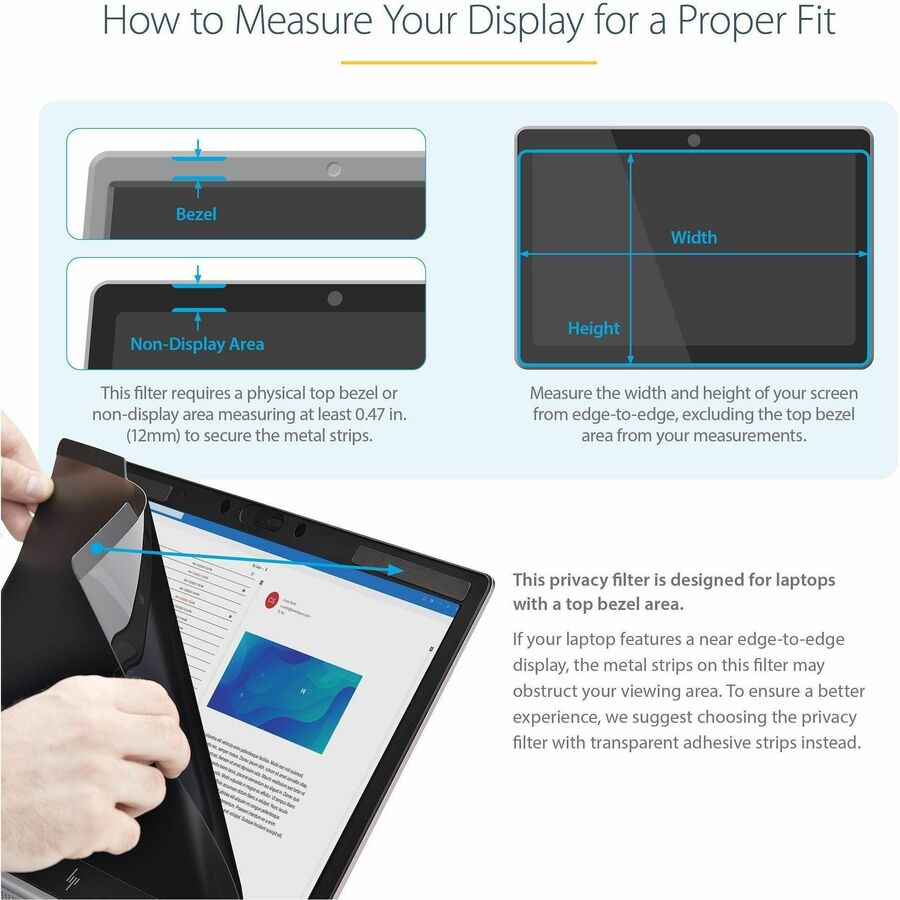 StarTech.com Filtre de confidentialité pour ordinateur portable 15,6" - Filtre de sécurité magnétique amovible - Réduction de la lumière bleue - Mat/Brillant