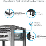 StarTech.com Rack serveur mobile à cadre ouvert 15U à 4 montants, rack réseau 48,3 cm (19 po) avec roulettes, rack roulant pour équipements informatiques, audiovisuels, de données et informatiques