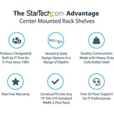 StarTech.com 2U 19" 2-Post Network Rack Shelf 20in Deep Center Mount Cantilever Tray Rackmount for AV/Data Equipment 75lb Capacity

