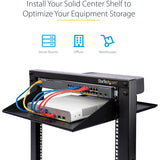 StarTech.com 2U 19" 2-Post Network Rack Shelf 20in Deep Center Mount Cantilever Tray Rackmount for AV/Data Equipment 75lb Capacity
